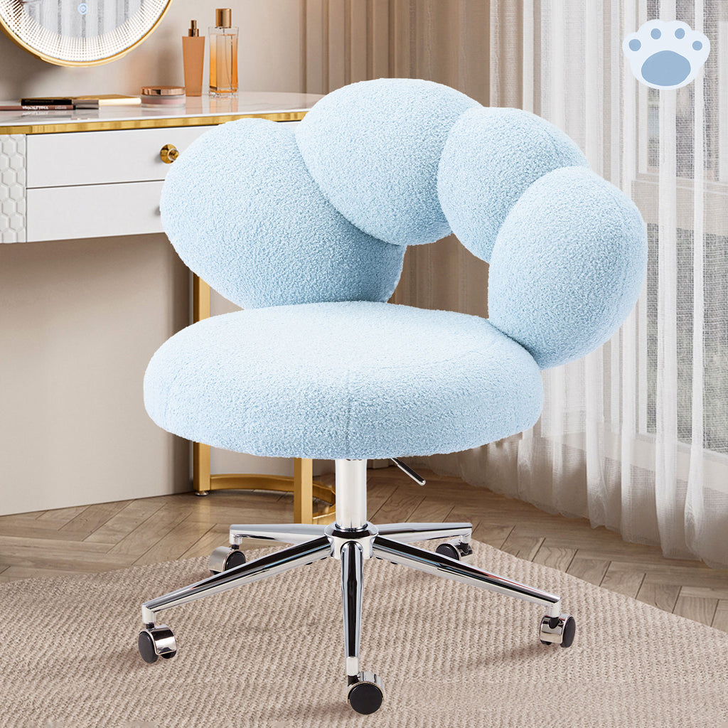Armless Desk Chair Teddy Fabric Vanity Chair with Wheels – Cute & Comfortable Cat Paw Design