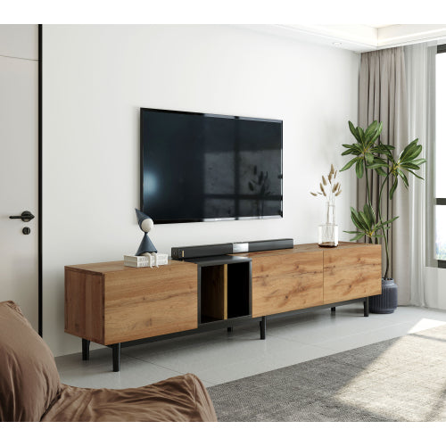 Modern TV Stand for 80 Inch TV – Media Console & Entertainment Center with 3 Doors