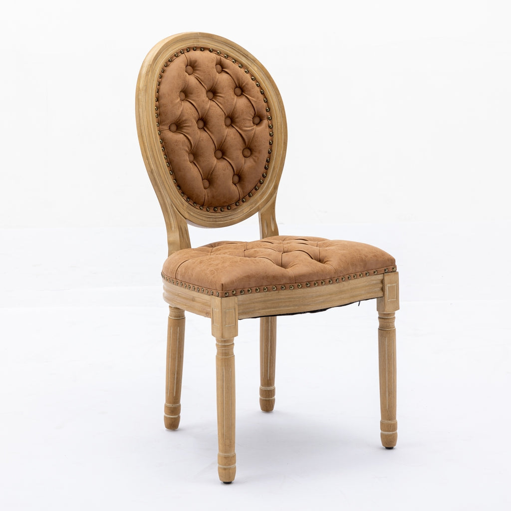 French Style Solid Wood Dining Chairs Set of 2 – Antique Design PU Leather Upholstered Chairs (Orange)
