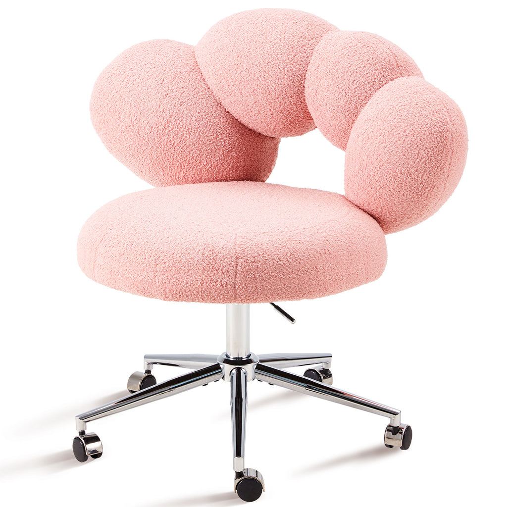 Armless Desk Chair Teddy Fabric Vanity Chair with Wheels – Cute & Comfortable Cat Paw Design