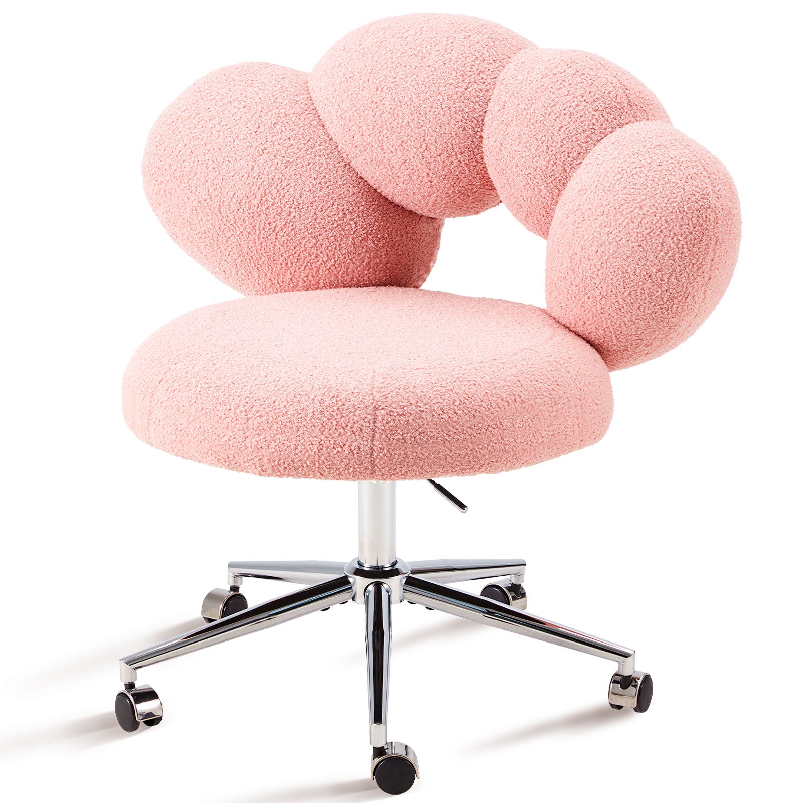 Armless Desk Chair Teddy Fabric Vanity Chair with Wheels – Cute & Comfortable Cat Paw Design