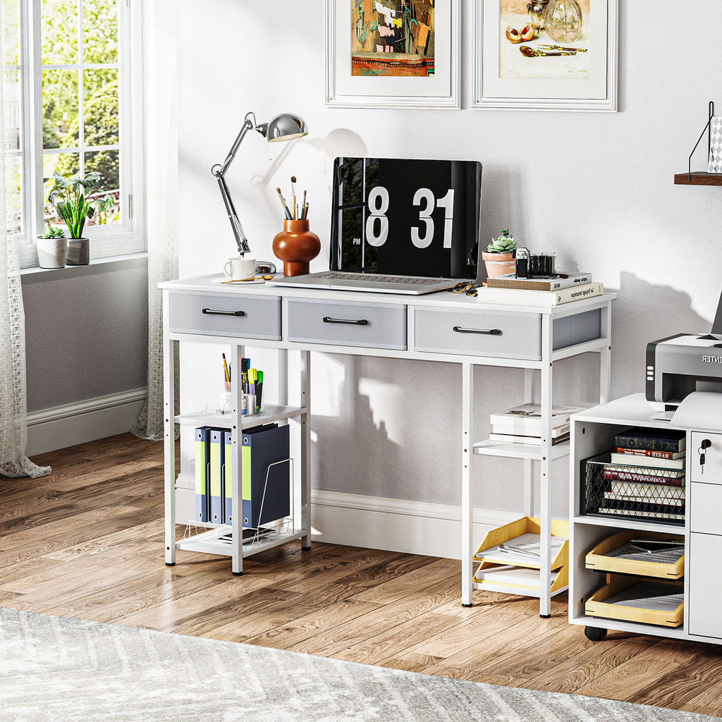 Best Home office Setup with Fabric Drawers – Home Office Desk with Adjustable Shelves, White