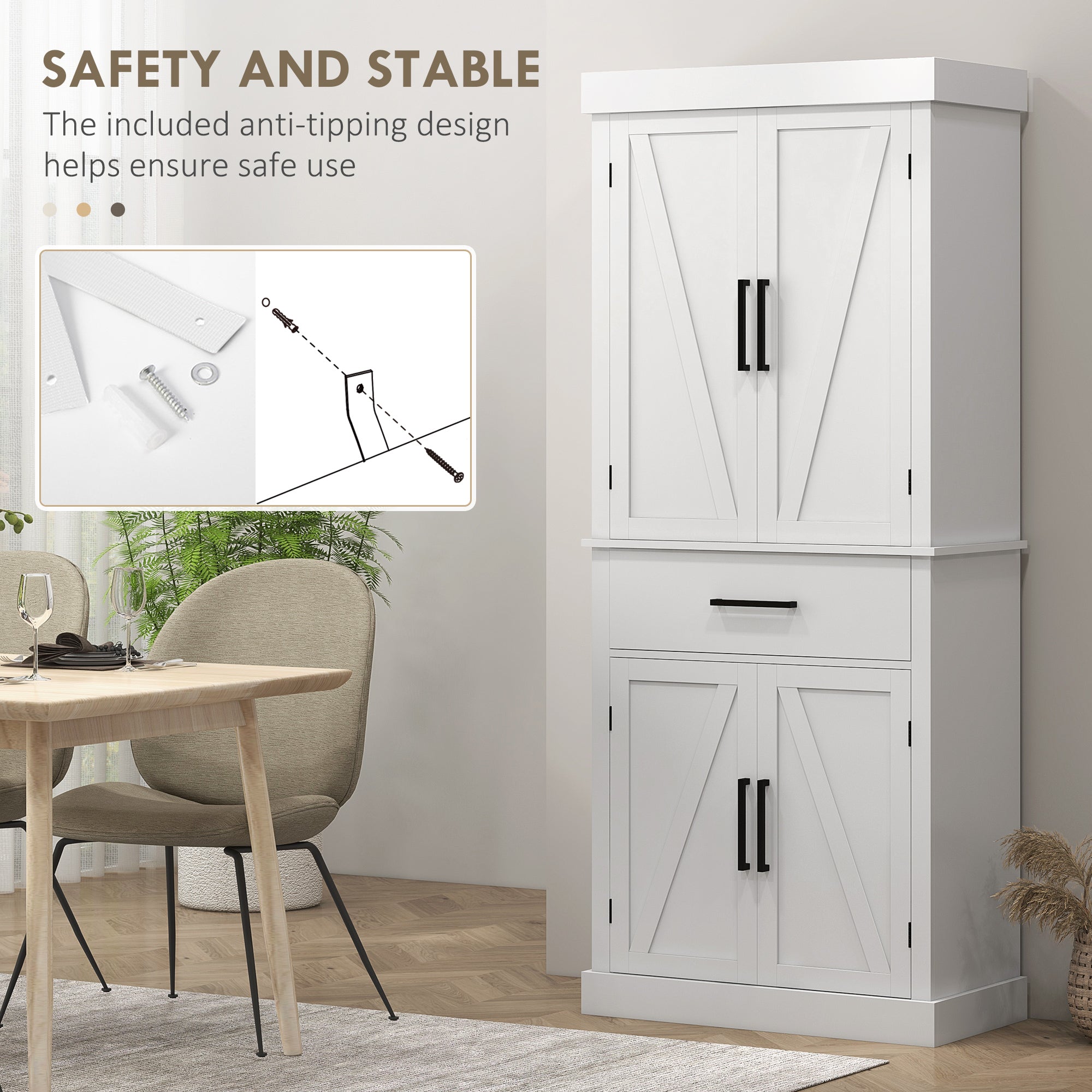 Tall Kitchen Pantry Cabinet with Barn Doors & Adjustable Shelves – Farmhouse Storage Cabinet