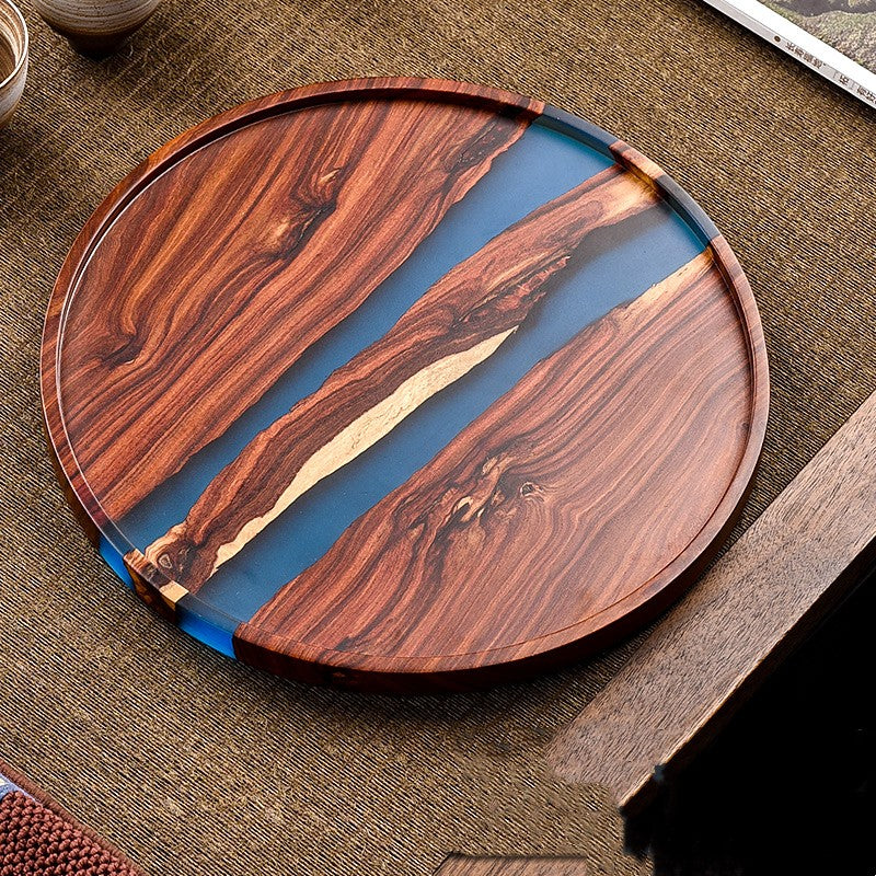 Small Leaf Red Sandalwood Tea Tray – Epoxy Resin Retro Chinese Style Table Tray