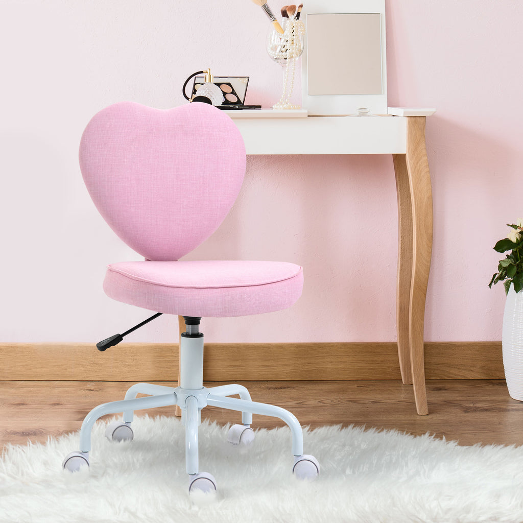 Pink Heart-Shaped Office Chair – Adjustable Height Cute Desk Chair with Wheels