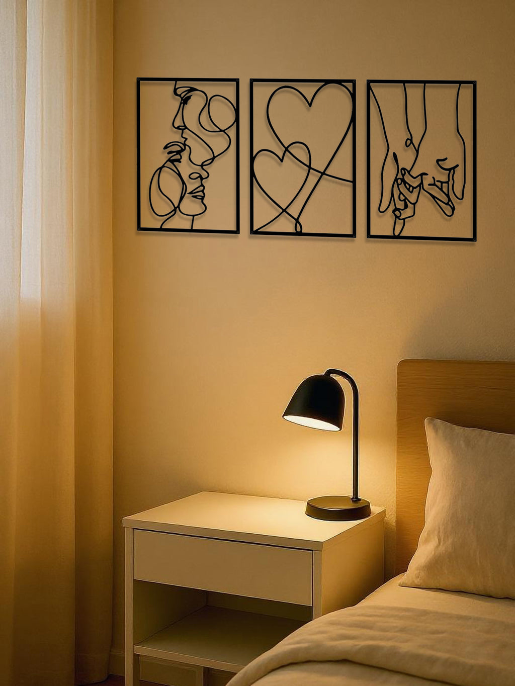 3-Piece Romantic Metal Wall Art Set – Minimalist Couple Silhouette Line Art