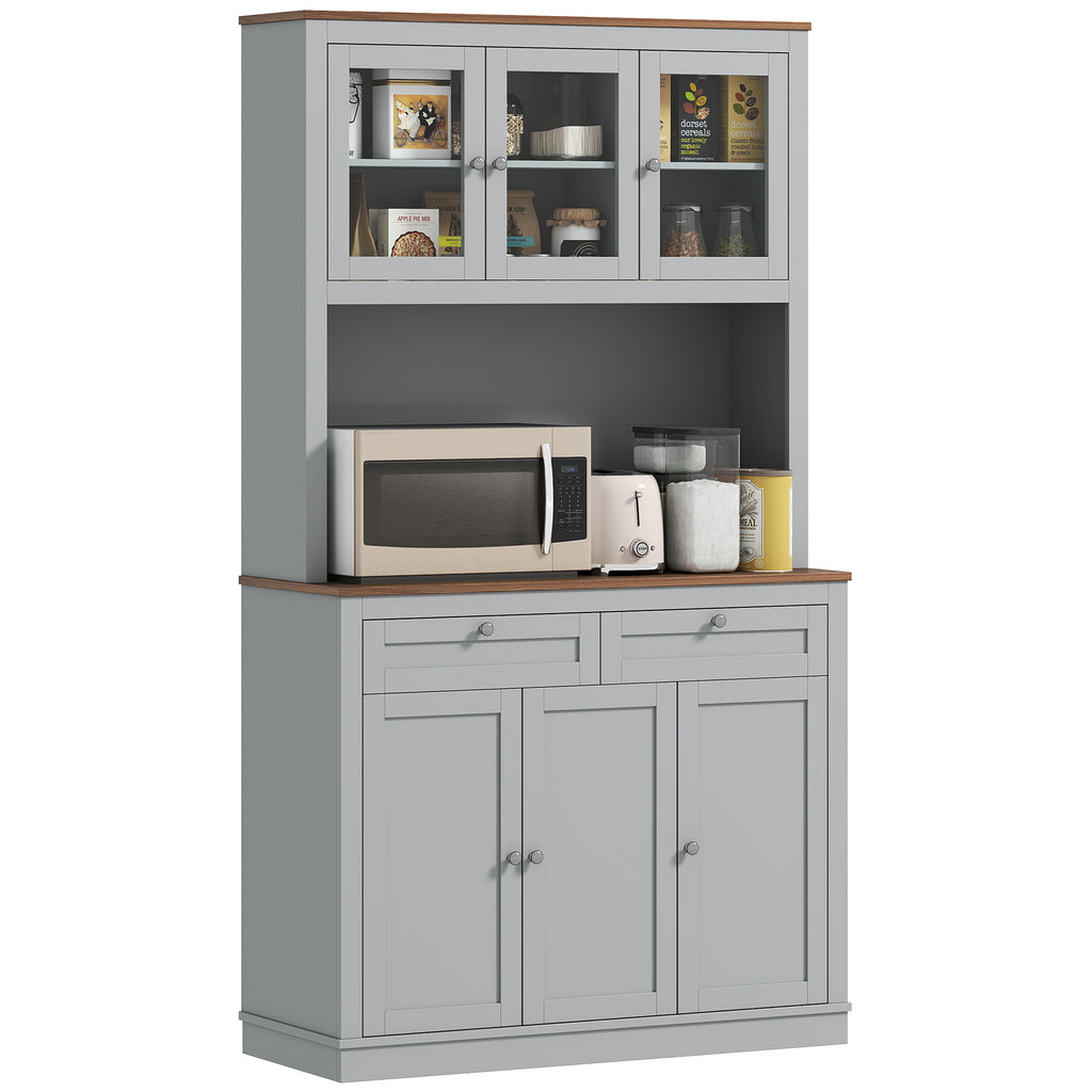 71" Kitchen Pantry Cabinet with Microwave Stand – Modern Kitchen Hutch with Drawers & Adjustable Shelves (Gray)