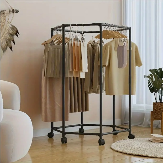 Space-Saving Hexagonal Clothes Drying Rack – Sturdy Metal Coat & Garment Stand