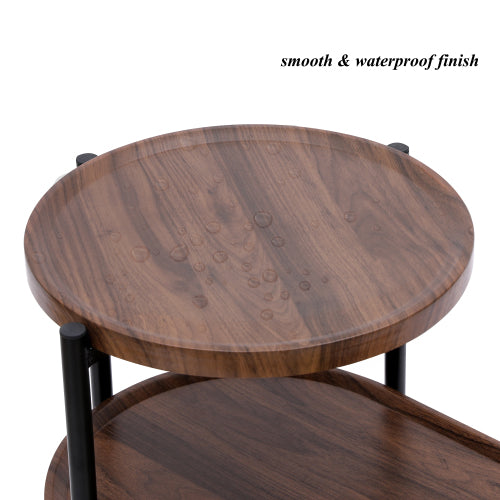 Small 2-Tier Modern Coffee Table – Walnut Brown Sofa Side Table with Wood Storage Shelf