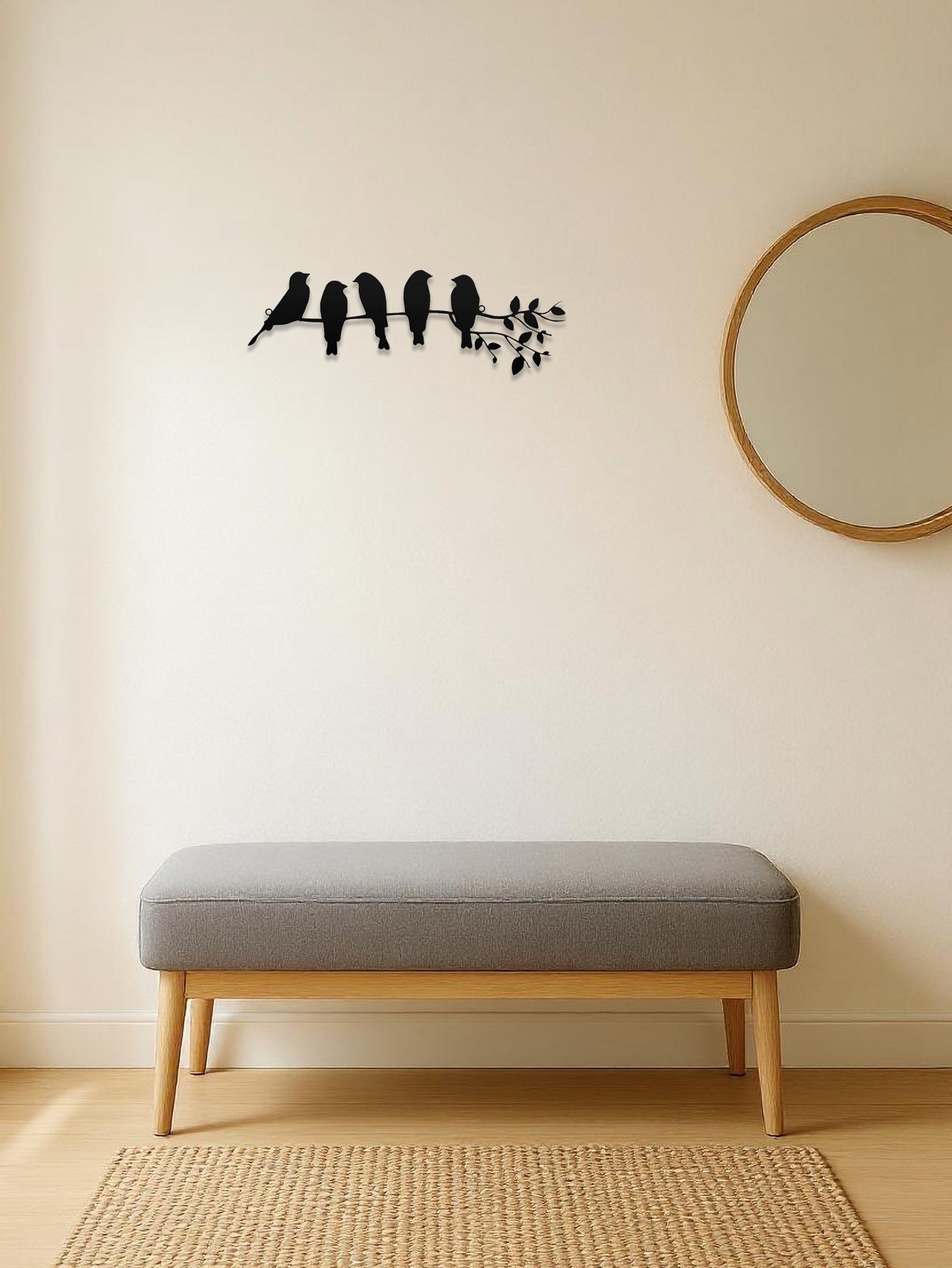 1PC Metal Bird Wall Art – Bird on Branch Wall Ornament with Leaves Sculpture