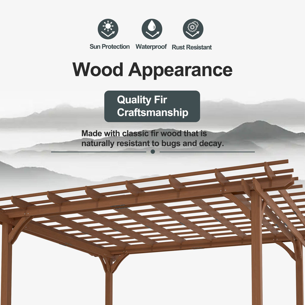 Outdoor Wooden Pergola Gazebo – Patio & Garden Pergola for Climbing Plants (Brown)