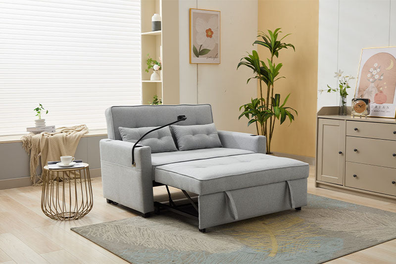Futon Chair Bed – Convertible Sleeper Chair with USB Ports, Cup Holders & Adjustable Backrest