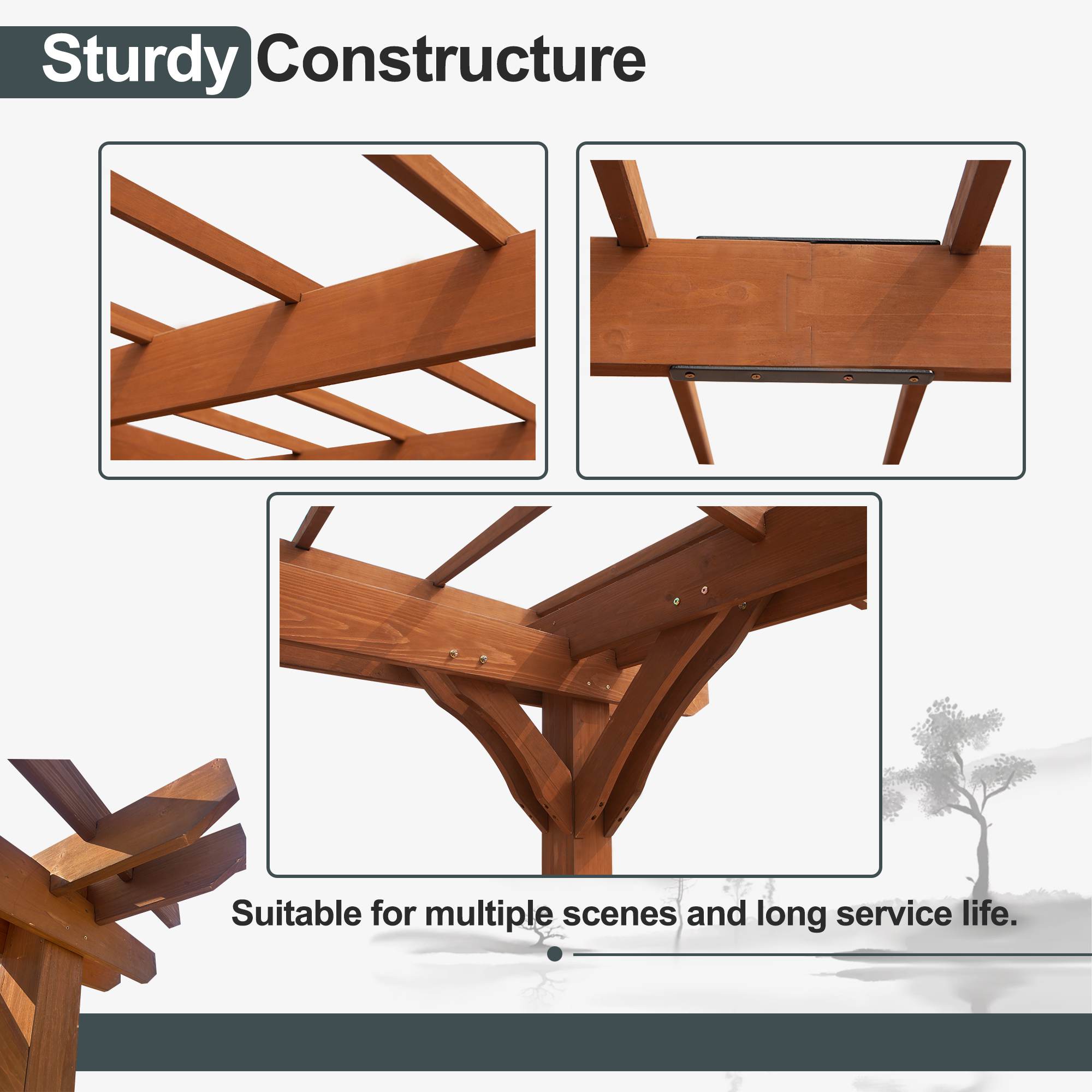 Outdoor Wooden Pergola Gazebo – Patio & Garden Pergola for Climbing Plants (Brown)