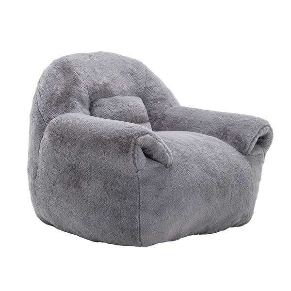 Faux Fur Bean Bag Chair with Back Support – Comfy Floor Sofa for Adults & Kids (Grey)
