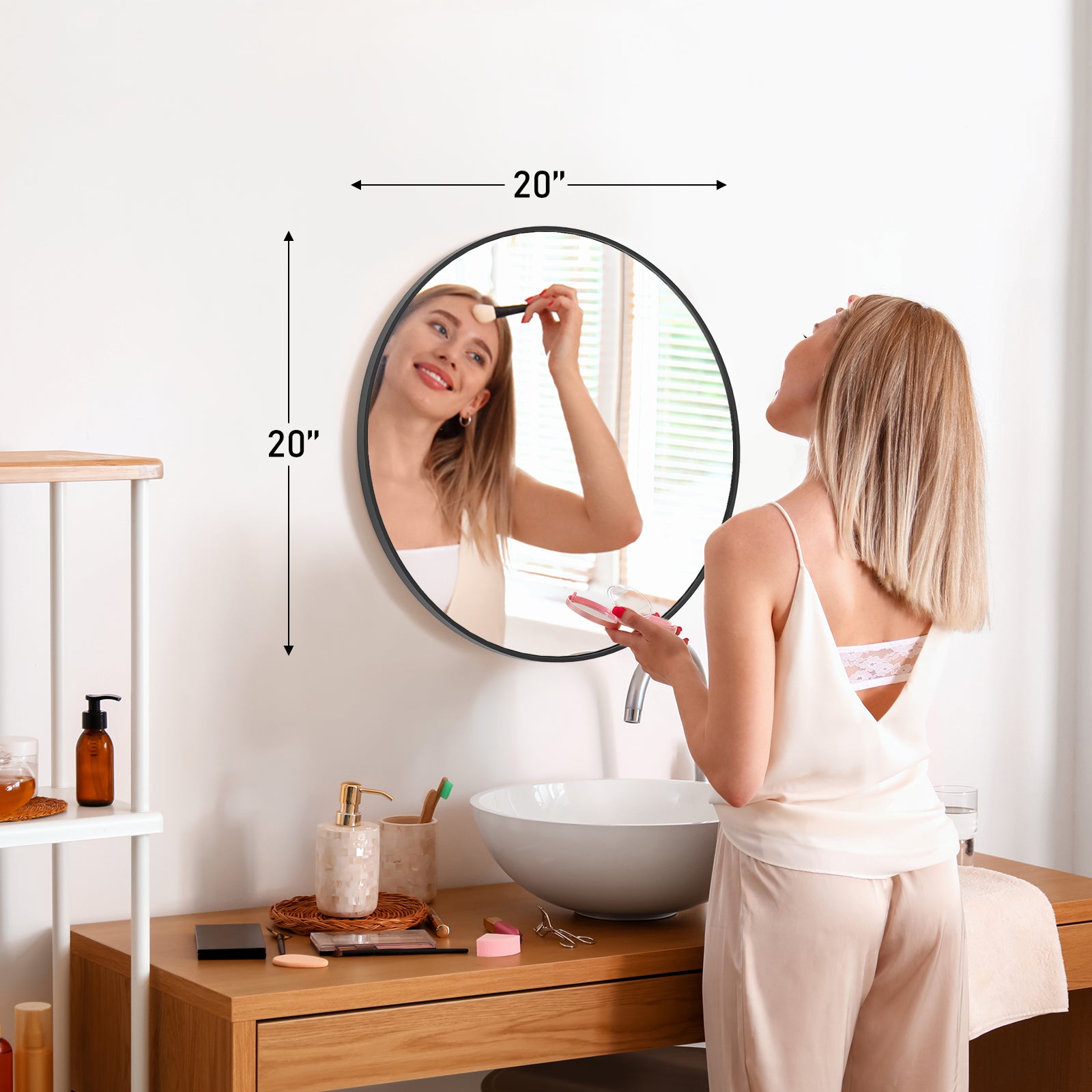 Modern Round Wall Mirror – Black & Gold Circular Vanity Mirror (20", 24", 30")