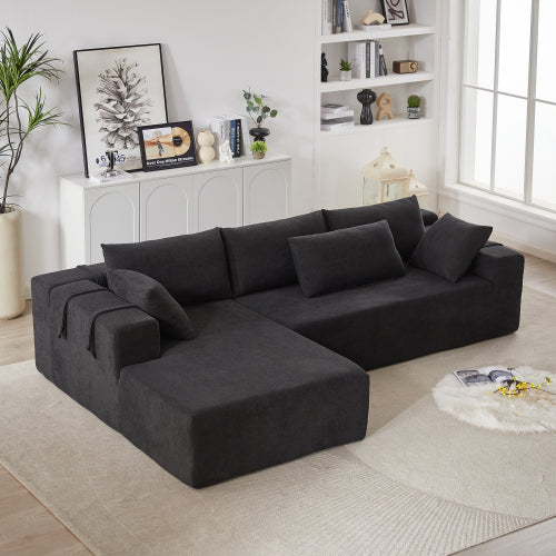 Modern Chenille Upholstered Modular Sectional Sofa – 108" L-Shaped Couch with 6 Pillows