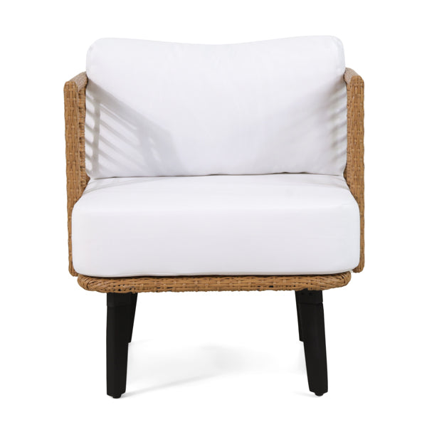 Outdoor Club Chair – Modern Wicker Chair with Acacia Wood Legs and Water-Resistant Cushions