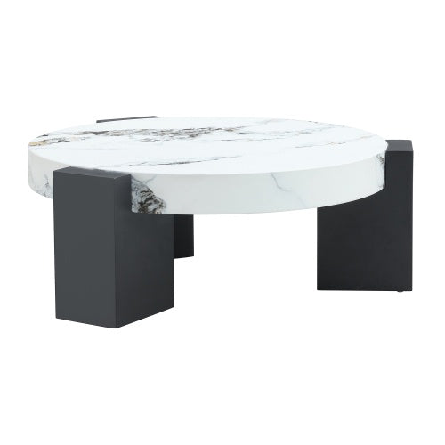 Modern Double-Layer Round Coffee Table – Transparent Gray Glass Top with Black MDF L-Shaped Legs