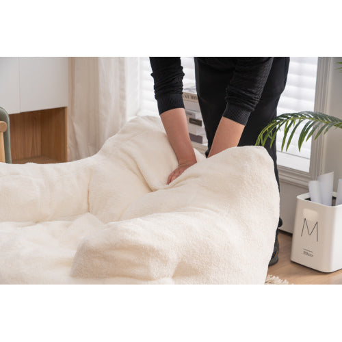 010 Soft Teddy Fabric Tufted Foam Bean Bag Chair – Ivory White