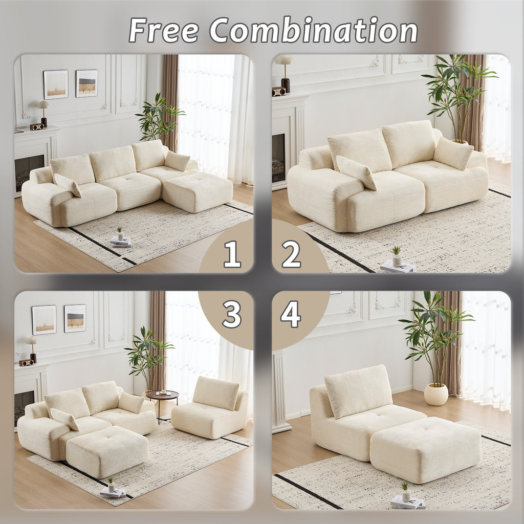 Modern Memory Foam Modular Sectional Sofa – 3-Seat Cloud Couch in Beige (No Assembly Required)