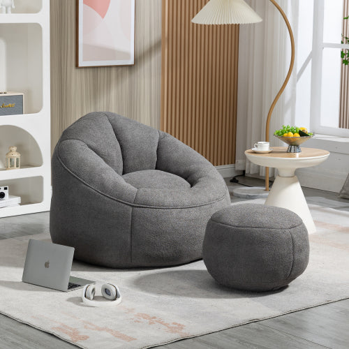 Bedding Bean Bag Sofa Chair – Adult Foam Bean Bag with Footrest (Grey)