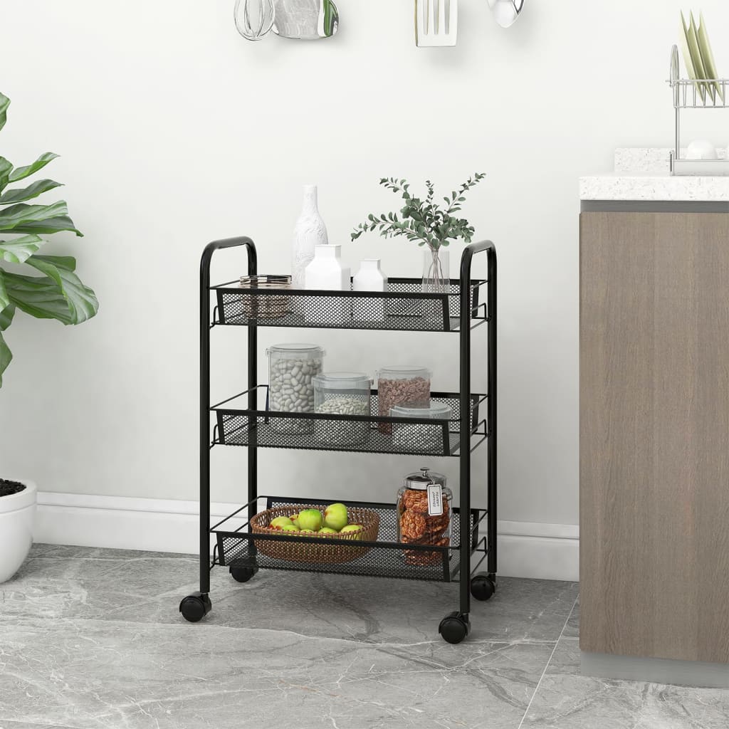 3-Tier Kitchen Trolley Cart with Wheels – Metal Rolling Storage Organizer (46 cm)