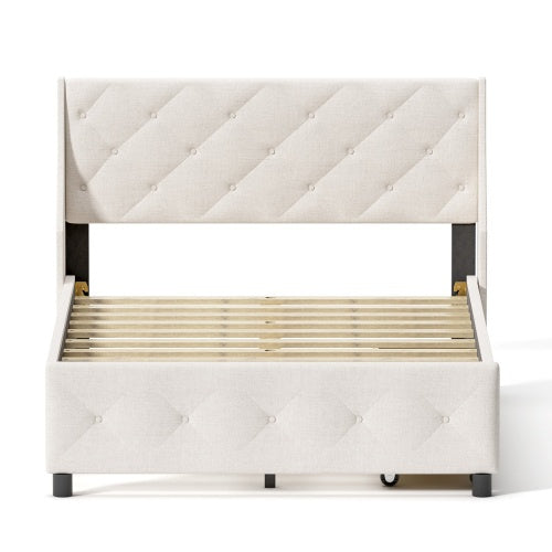 Queen Size Bed Frame with Storage Headboard & Drawers – Silent Metal Platform Bed