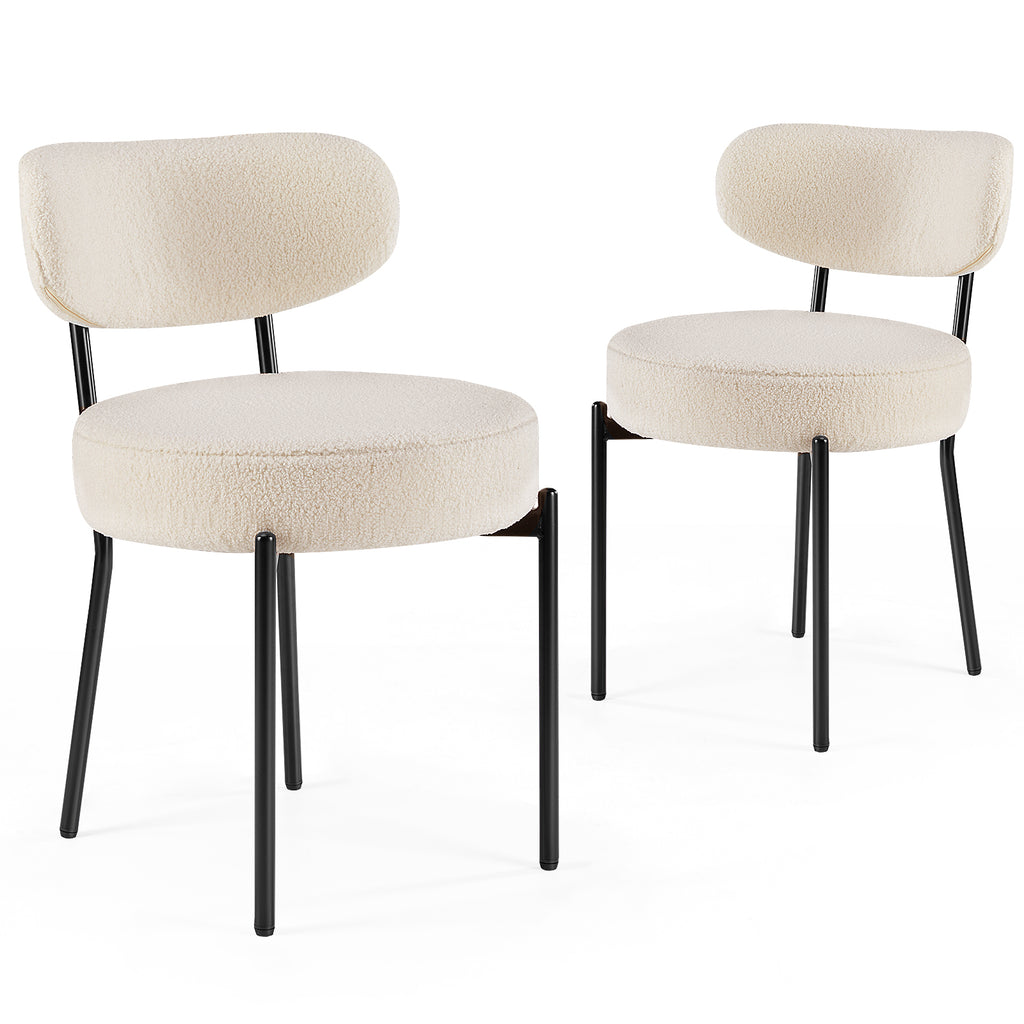 White Cushion Black Steel Frame Dining Room Chair – Modern & Comfortable 2-Pack