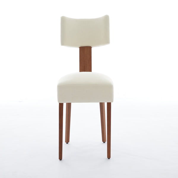 Set of 2 Modern Armless Dining Chairs – Linen Fabric Upholstered Chairs with Curved Back & Solid Wood Legs (Beige)
