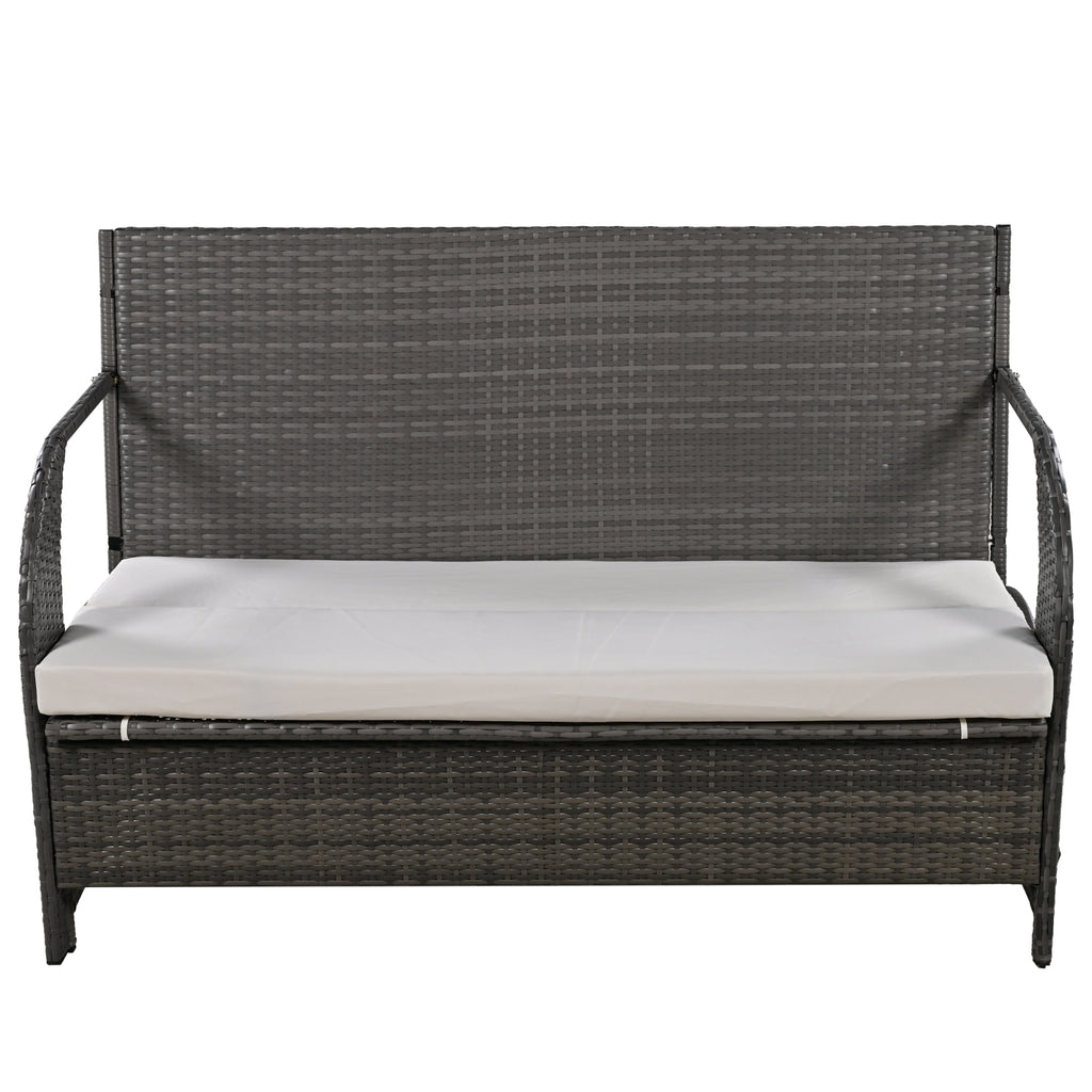 U-Style Outdoor Loveseat Convertible to 4 Seats with Table – HDPE Patio Furniture Set (Beige)