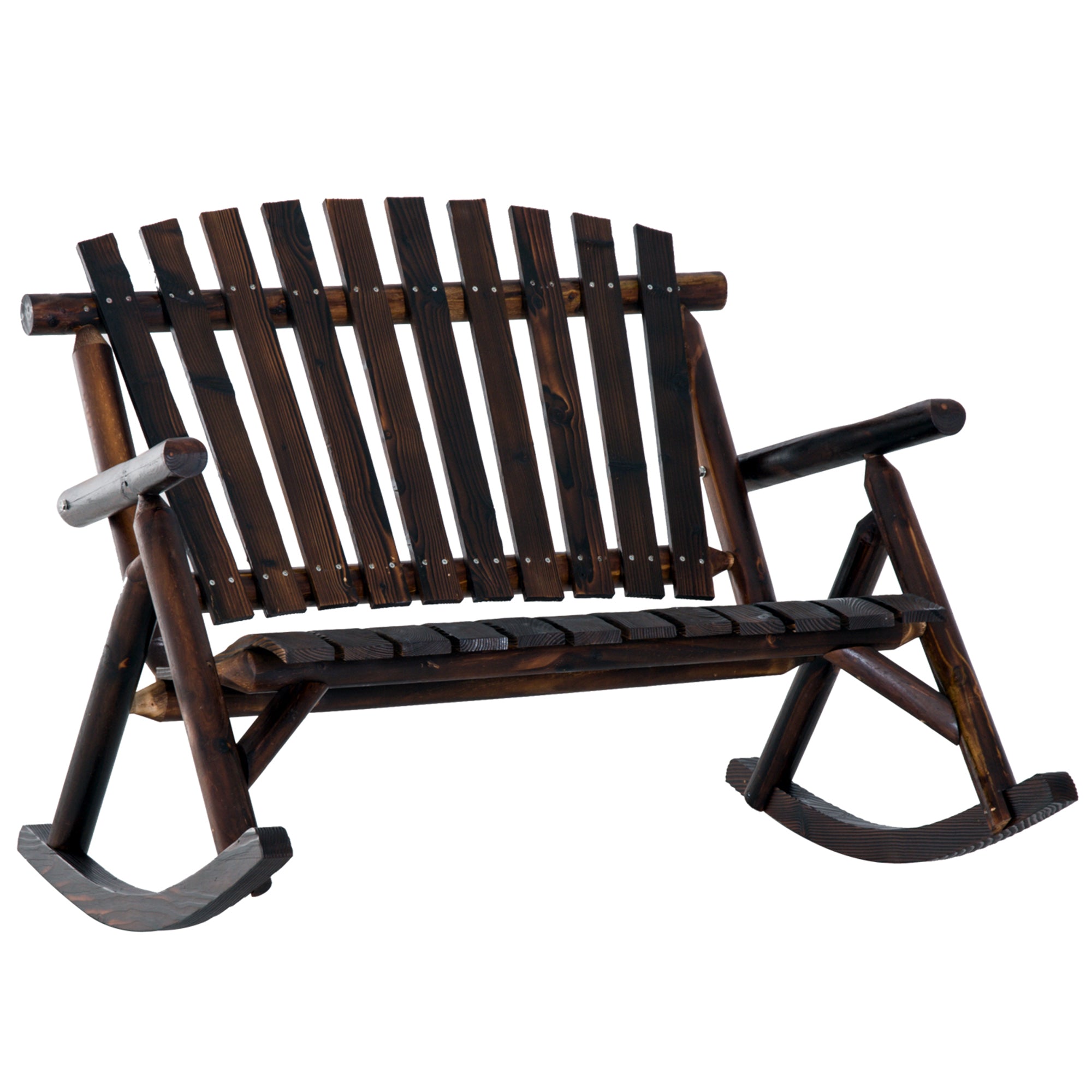 Classic Wooden High-Back Rocker – Carbonized Outdoor Rocking Chair for Garden Serenity