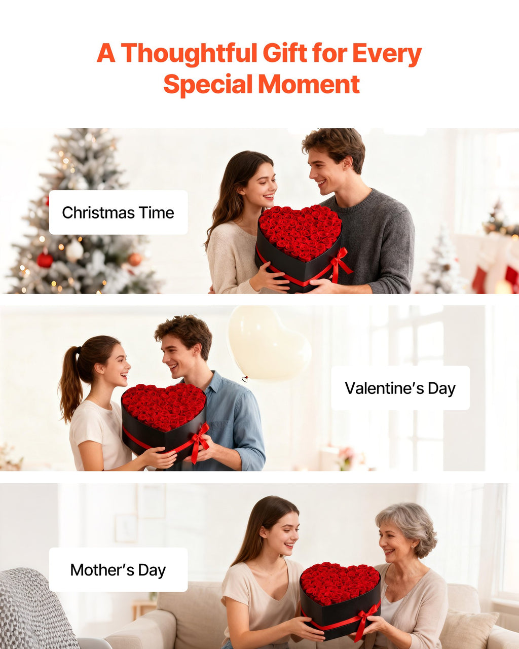 Forever Flowers – 50 Preserved Roses in Heart-Shaped Box (Red)