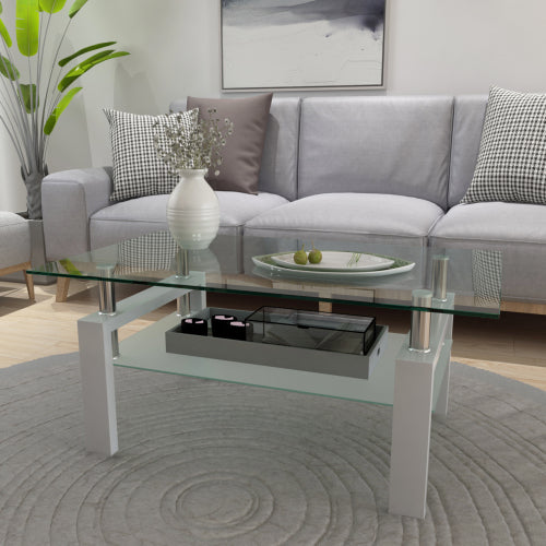 Glass Coffee Table – Double Layer Center Table with Storage for Living Room