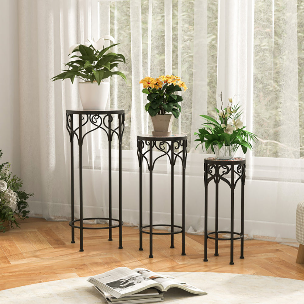 Decorative Flower Display Holder with Ceramic Top – 3-Piece Plant Stand for Indoor and Outdoor Use