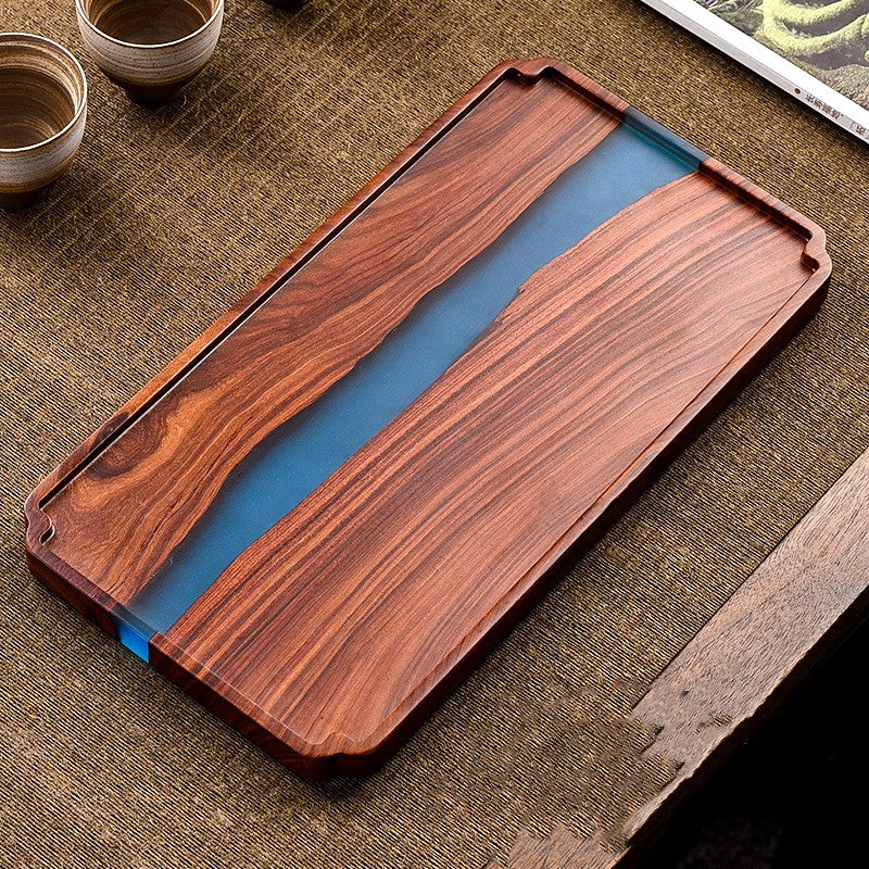 Small Leaf Red Sandalwood Tea Tray – Epoxy Resin Retro Chinese Style Table Tray