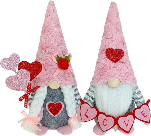 Valentine Special Gnomes Decorations for Home – Pink Plush Scandinavian Tomte Elf Ornaments