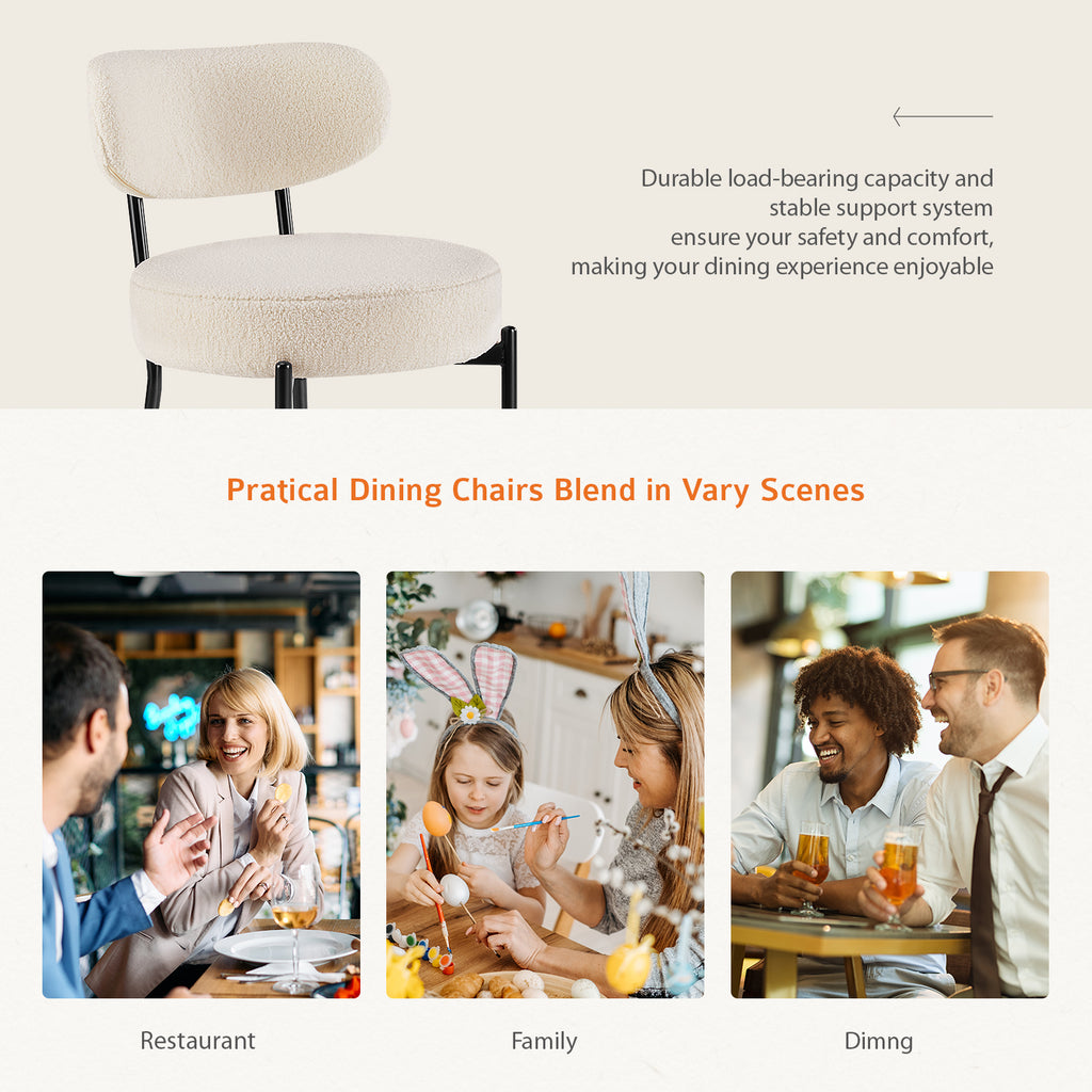 White Cushion Black Steel Frame Dining Room Chair – Modern & Comfortable 2-Pack