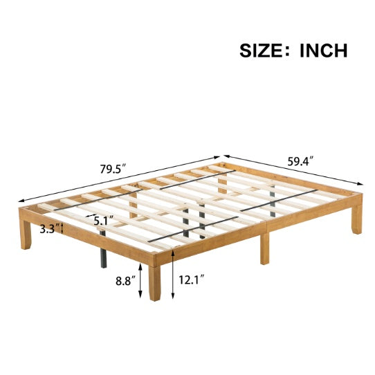 Queen Size Solid Wood Platform Bed Frame – No Box Spring Needed, Easy Assembly (Brown)