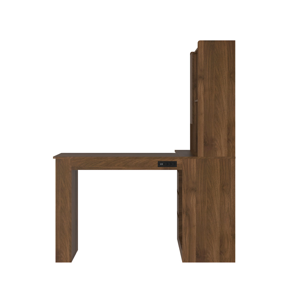 L-Shaped Computer Desk with Drawers, Bookshelf & LED Light – Modern Corner Home Office Desk with Charging Station