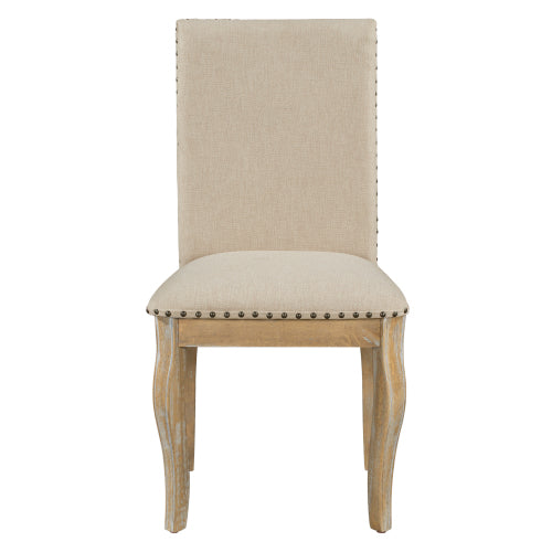 TREXM Set of 4 Upholstered Dining Chairs – Solid Wood Fabric Chairs with Nailhead Trim, Natural Wood Wash