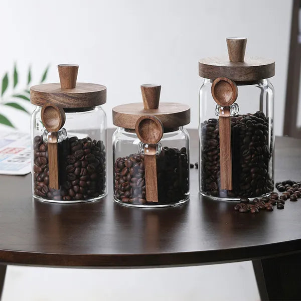 3-Piece Glass Coffee Jars with Spoons – Elegant Storage Jars for Kitchen Organization