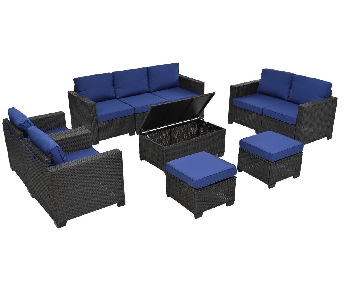 Modular Outdoor Sectional Sofa Set with Coffee Table and Ottomans