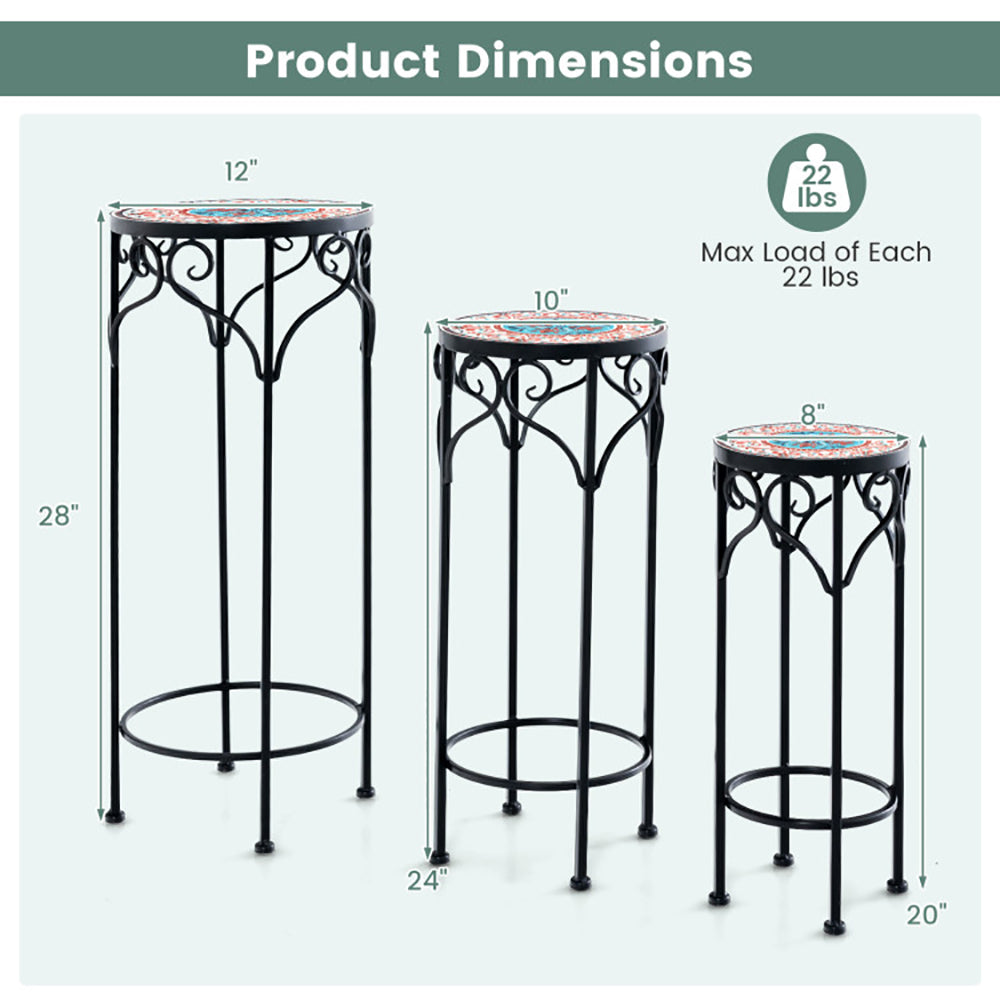 Decorative Flower Display Holder with Ceramic Top – 3-Piece Plant Stand for Indoor and Outdoor Use