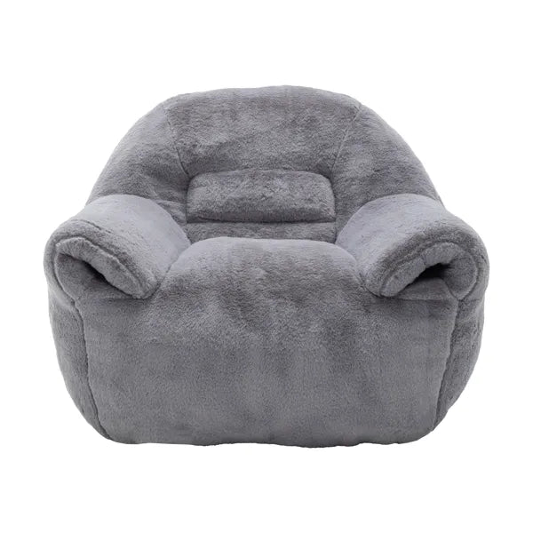 Faux Fur Bean Bag Chair with Back Support – Comfy Floor Sofa for Adults & Kids (Grey)