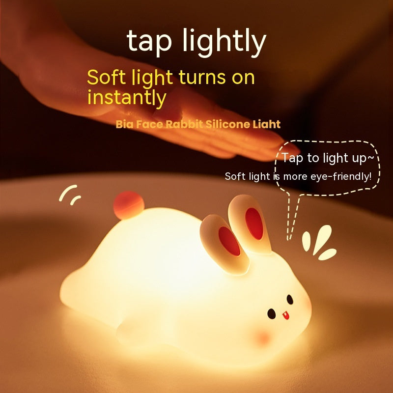 Cute LED Night Light Touch Sensor – Big Face Rabbit Silicone Kids Night Lamp