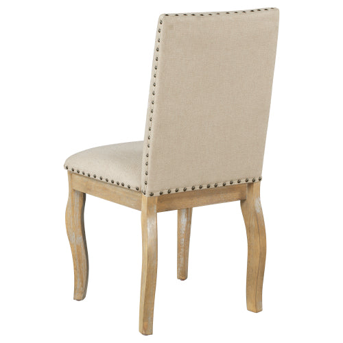 TREXM Set of 4 Upholstered Dining Chairs – Solid Wood Fabric Chairs with Nailhead Trim, Natural Wood Wash