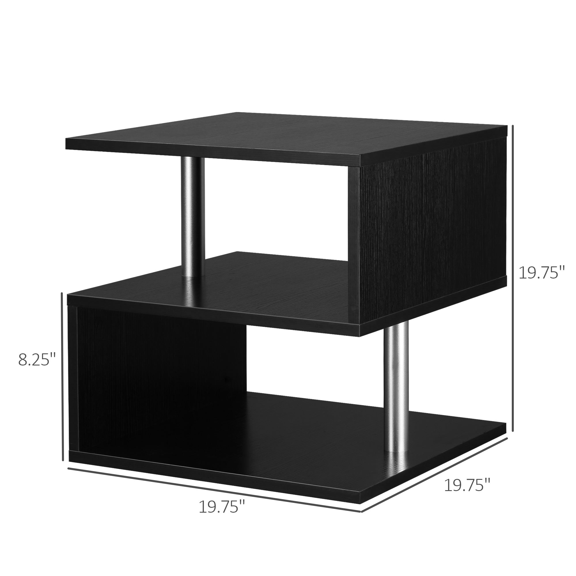 20" Modern S-Shaped End Table – 3-Tier Accent Side Table with Metal Support