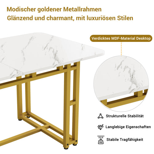 Modern Rectangular Dining Table with Metal Frame – Golden Legs, MDF Top, 120x70cm