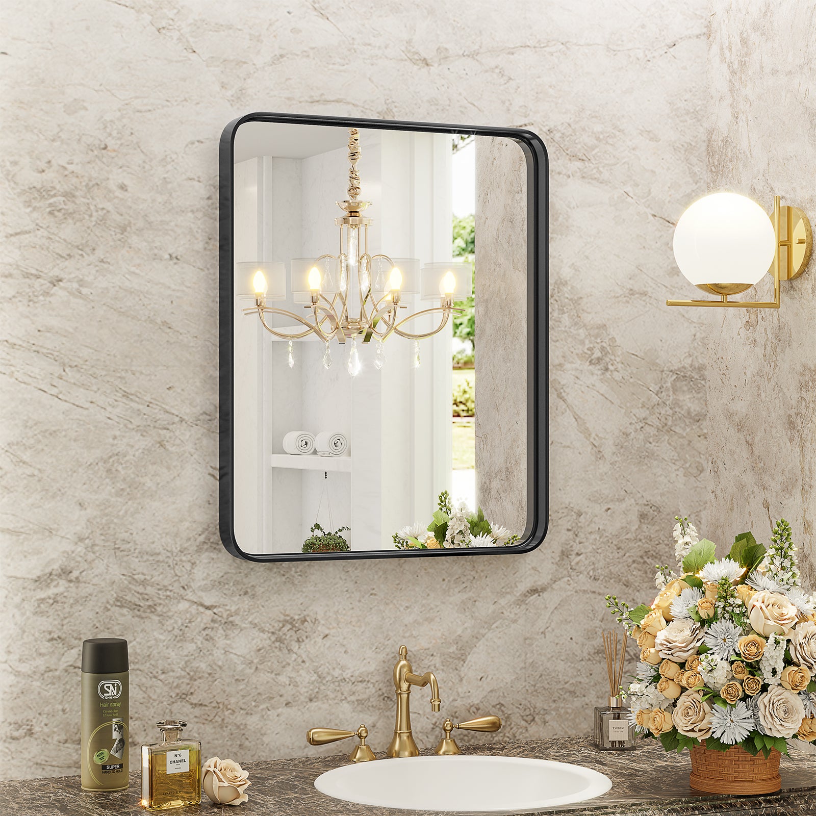 Wall Vanity Mirror – Matte Black Framed Rectangular Bathroom Mirror