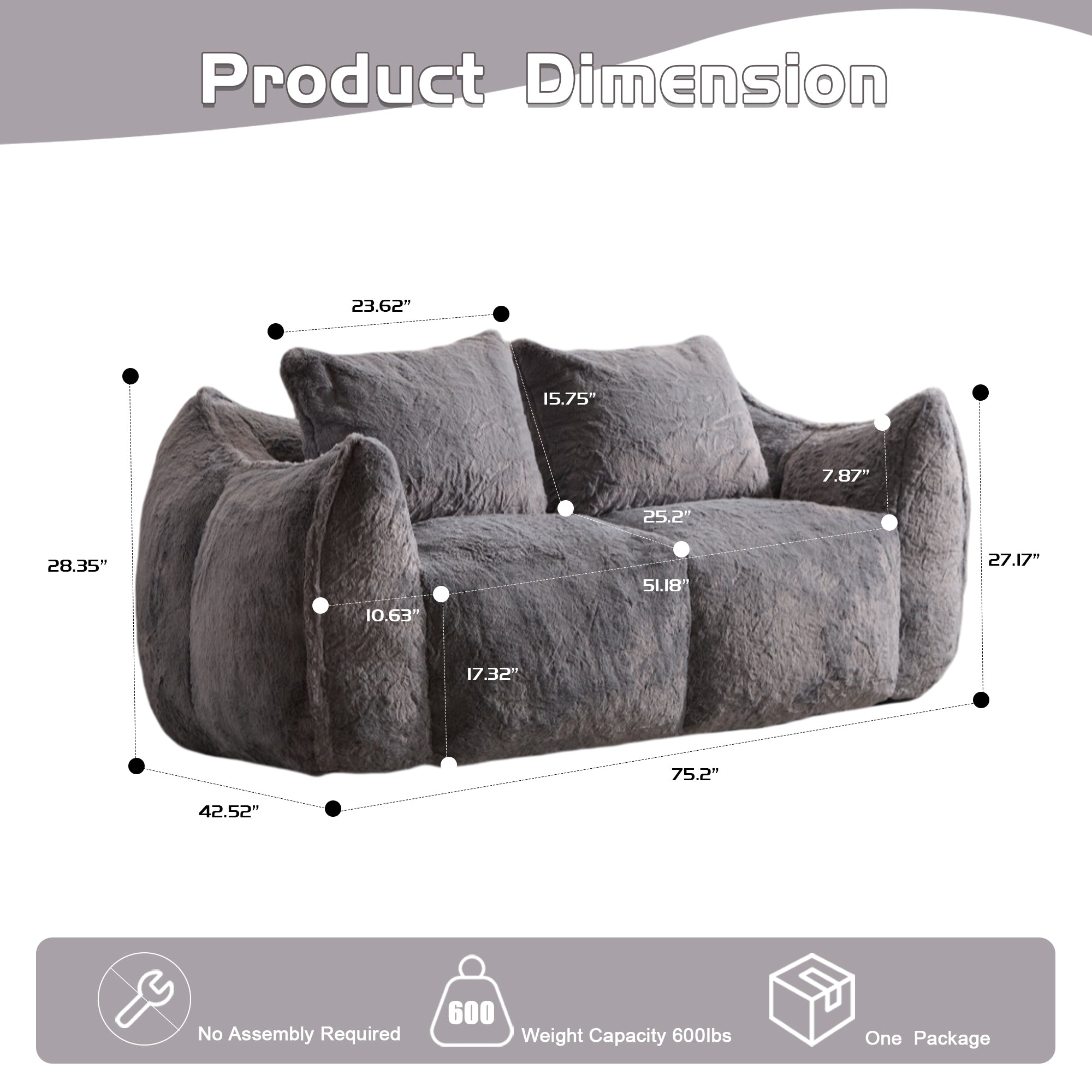 Giant Bean Bag Couch for Adults – Ultra Soft Faux Fur Loveseat Lounge Chair with Memory Foam Filling